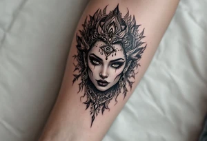 beautiful woman dmt deity with 3rd eye open tattoo idea