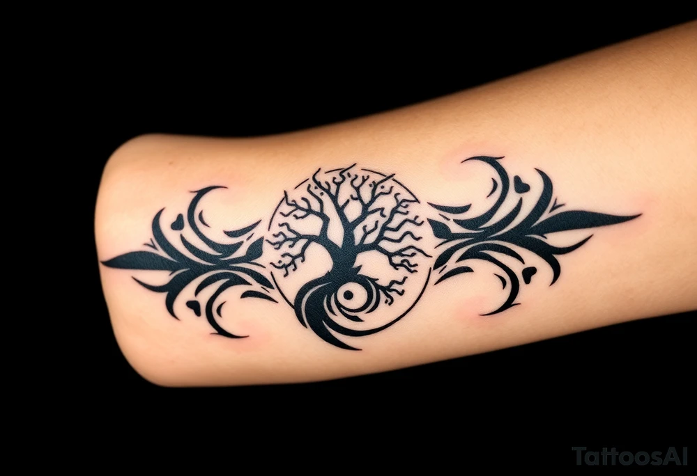 Swirling 
Tree in the sun in a spiral direction tattoo idea