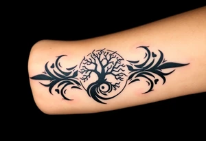 Swirling 
Tree in the sun in a spiral direction tattoo idea