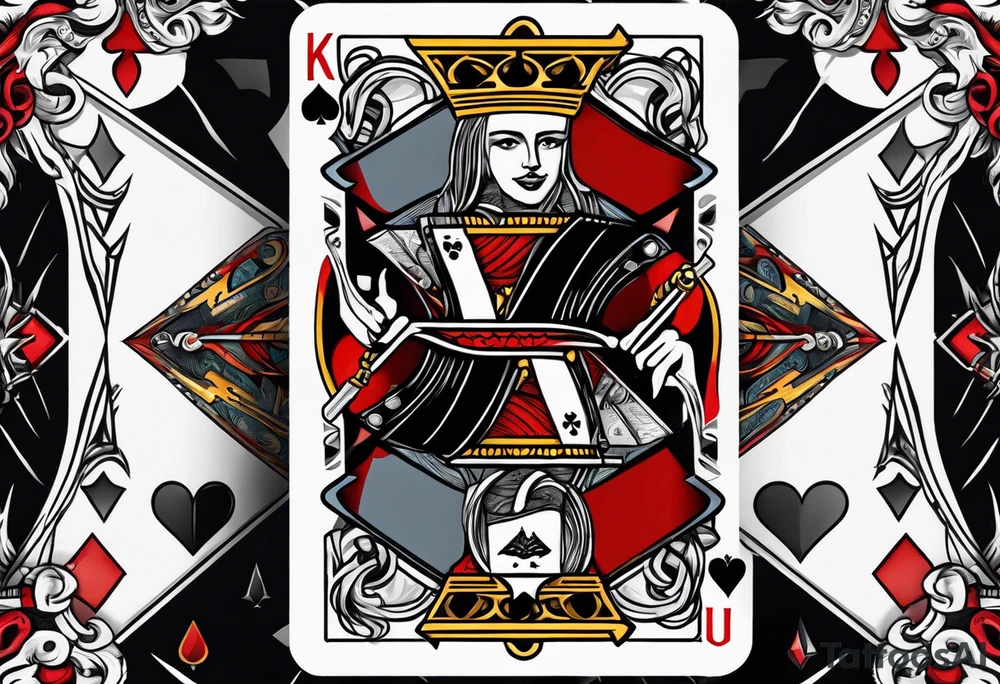 King, queen of spades cards with swords tattoo idea
