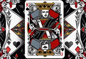 King, queen of spades cards with swords tattoo idea