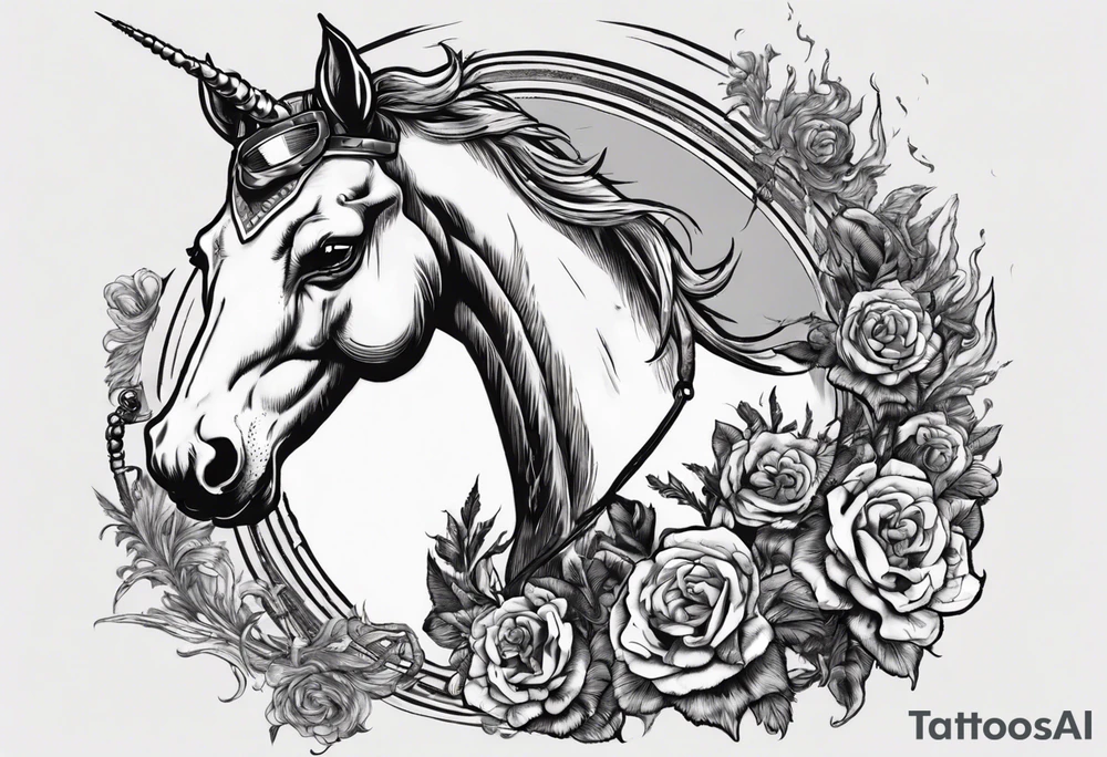 tough looking unicorn that is smoking a cigarette and is wearing dark glasses. The horse should be like thicker than a Clydesdale tattoo idea tough looking unicorn that is smoking a cigarette and is wearing dark glasses. The horse should be like thicker than a Clydesdale tattoo idea