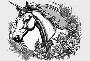 tough looking unicorn that is smoking a cigarette and is wearing dark glasses. The horse should be like thicker than a Clydesdale tattoo idea