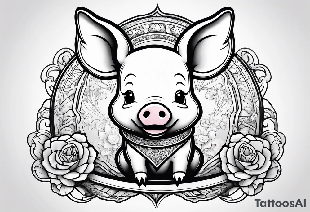 cute piglet with text 'friends not food' tattoo idea