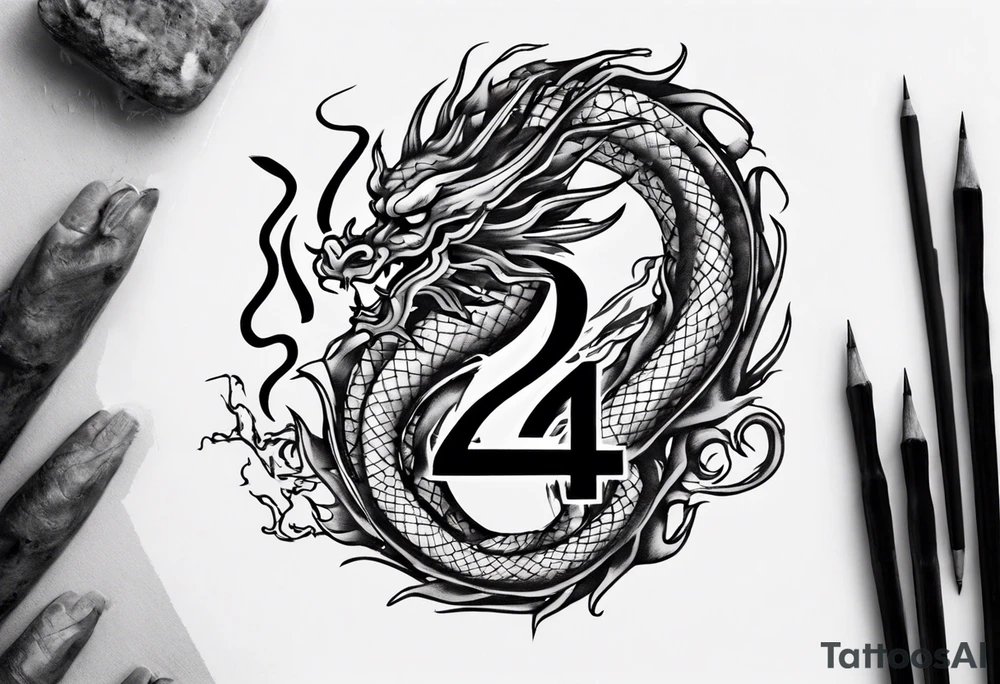 Number 24 with a Chinese dragon around it tattoo idea