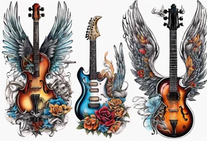 CROSSEED GUITAR AND VIOLIN WITH WINGS tattoo idea
