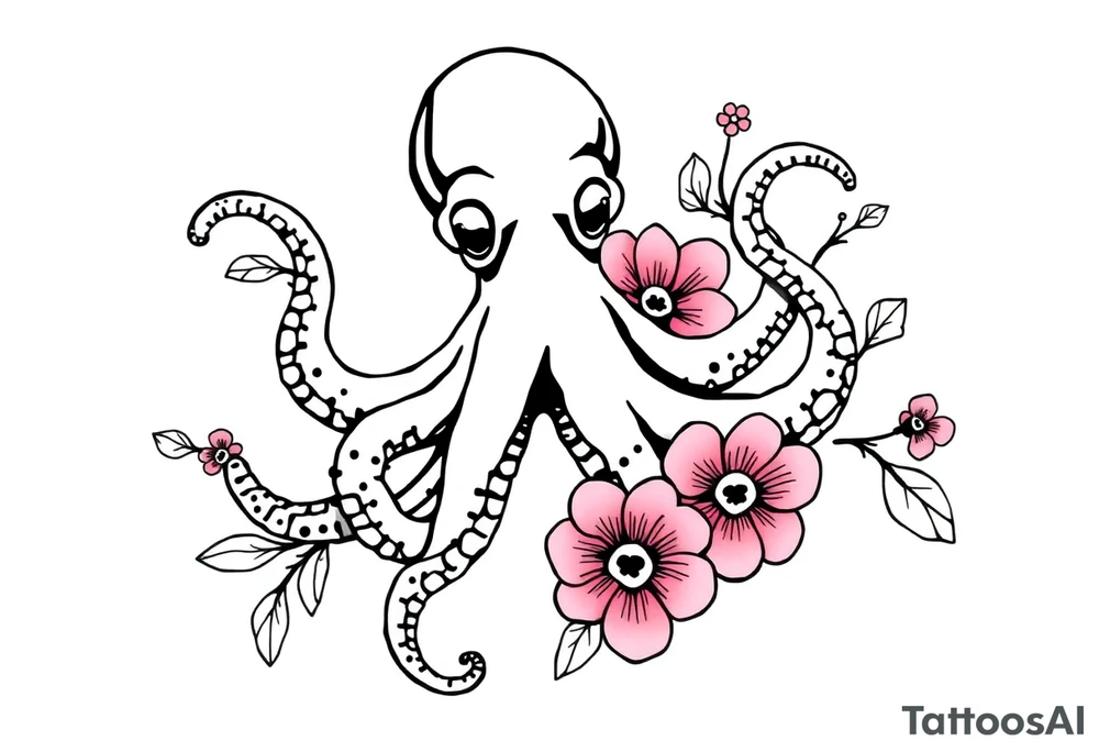 octopus and flowers tattoo idea
