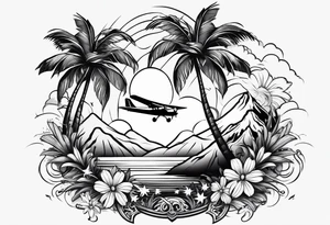 Daisies, palm tree and airplane anchor waves fireworks, mountain,  ski , sun 06, 09, 11, 716, 02072 tattoo idea