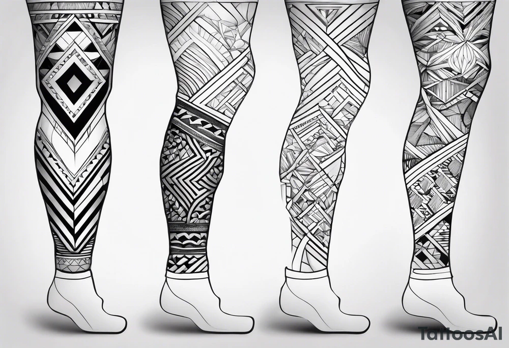 pattern geometric full male leg sleeve tattoo idea