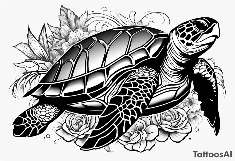 black and white, poly tribal, great white, sea turtle and broken anchor tattoo idea