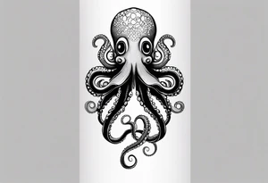 A shy but curious 8 inch tall octopus holding on to my leg for dear life while peaking around my calf tattoo idea