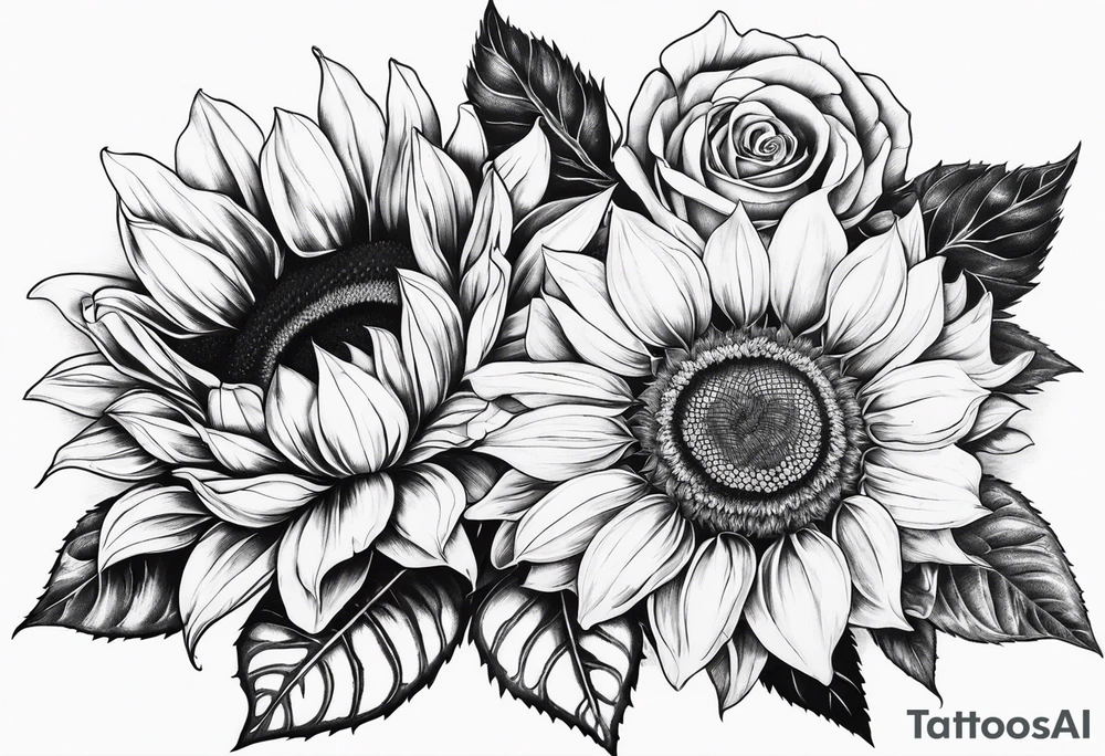 Sunflower and rose flower tattoo idea