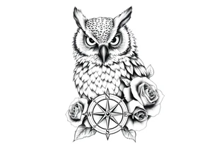 an owl,compass,roses, tattoo idea