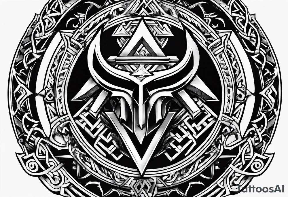 Valhalla  round 
shield axe sword valknut tattoo idea