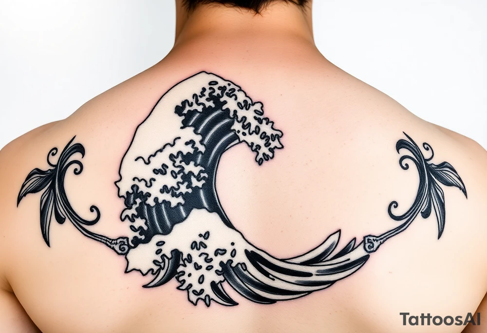 Kokeshi with great wave kimono tattoo idea