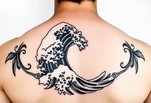 Kokeshi with great wave kimono tattoo idea