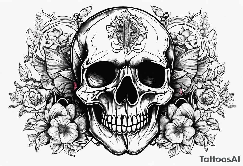 Memento mori writen skull sleeve tattoo design tattoo idea