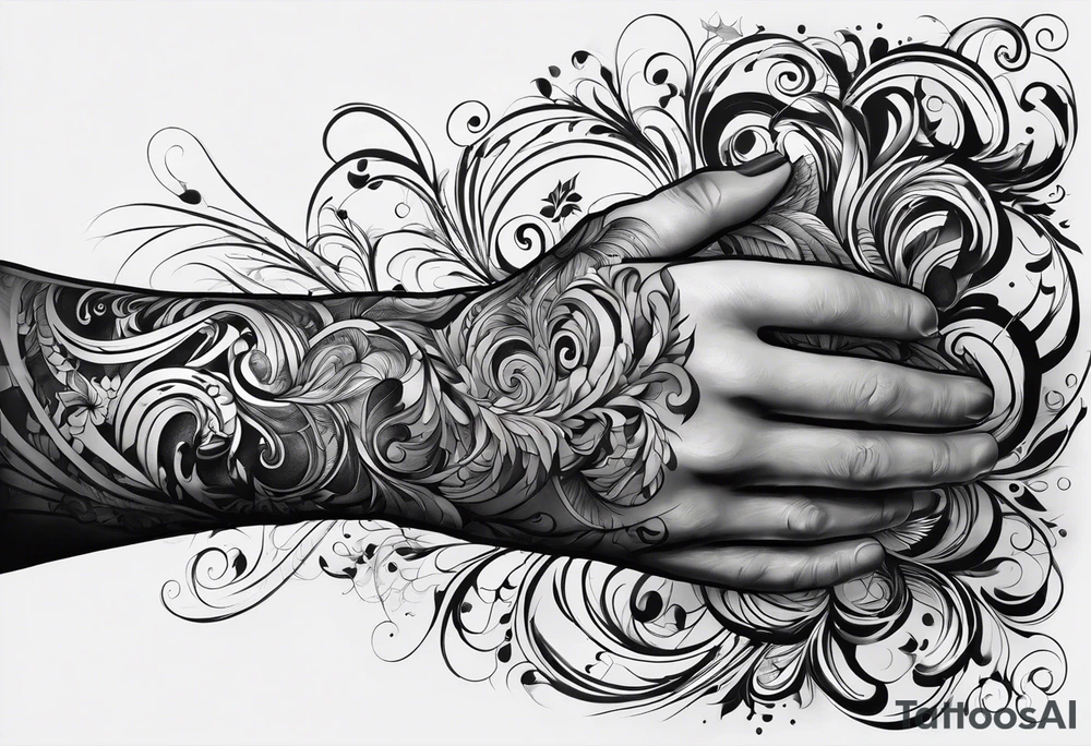 Forearm sleeve and glove with swirls and whirls of black tattoo idea