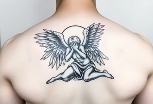 Man fallen angel on his knees tattoo idea