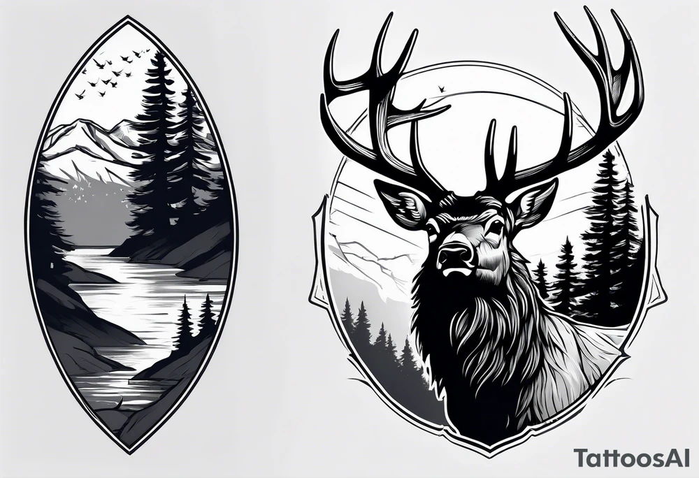 pine tree moutain elk sleeve tattoo idea