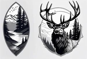 pine tree moutain elk sleeve tattoo idea
