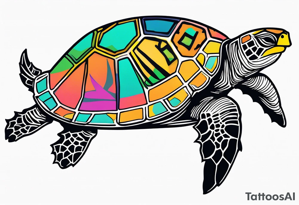 tropical psychedelic turtle, top down view, as seen from above tattoo idea