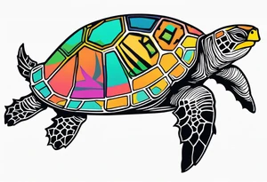 tropical psychedelic turtle, top down view, as seen from above tattoo idea