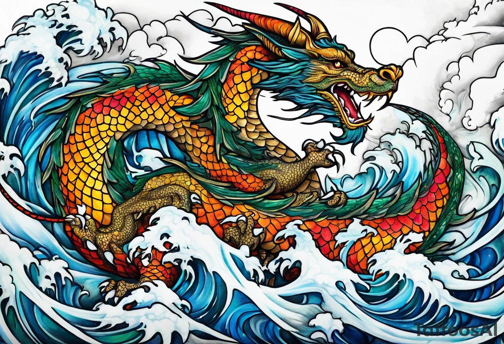 Flying dragon, ice around tattoo idea