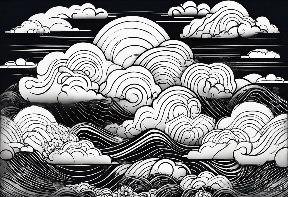 clouds minimalist in japanese tattoo style without any buildings tattoo idea