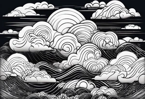 clouds minimalist in japanese tattoo style without any buildings tattoo idea
