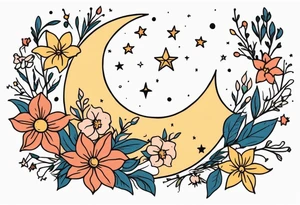 stars and moon

old school vintage simple traditional design with vintage flowers surrounding
bold color simple tattoo idea