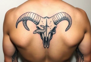 Ram skull with snake coming through eye tattoo idea
