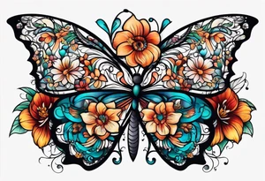 Half butterfly half flower tattoo idea