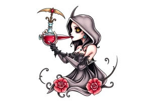Female grim drinks death potion to get reaper powers tattoo idea