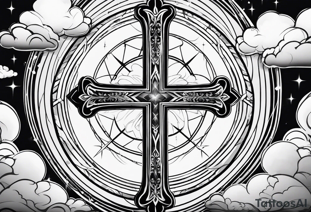 a simple religious cross, surrounded by clouds tattoo idea a simple religious cross, surrounded by clouds tattoo idea