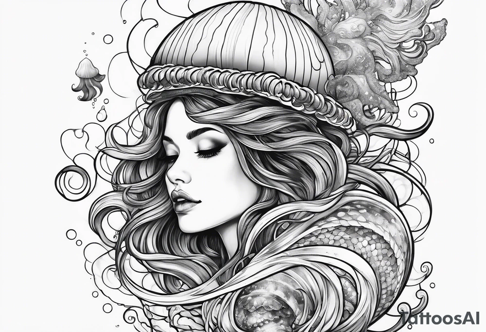 Jellyfish swimming around mermaid tattoo idea Jellyfish swimming around mermaid tattoo idea