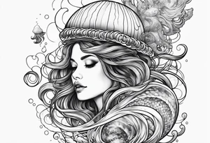 Jellyfish swimming around mermaid tattoo idea