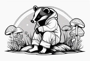 Badger in a coat sitting on a mushroom tattoo idea