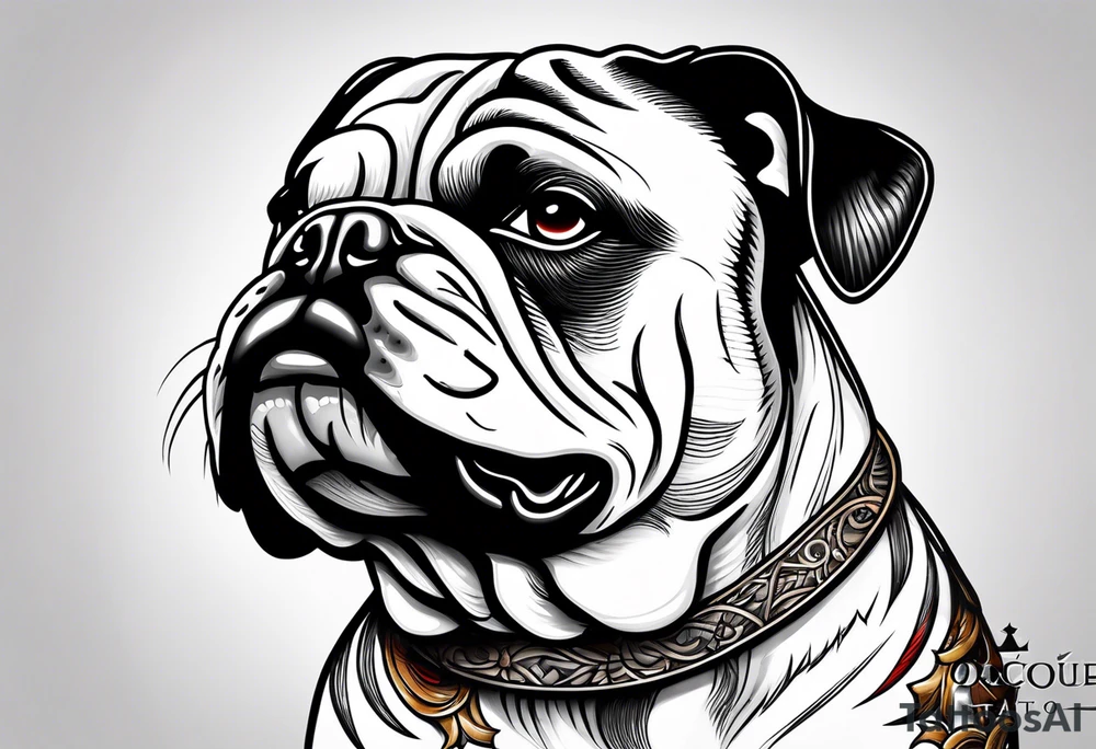old english bulldog white brown tongue out tattoo idea