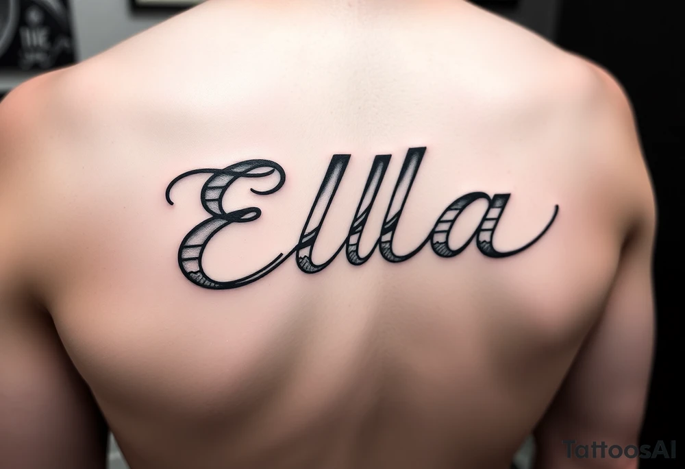 Ella name tattooed with hockey theme tattoo idea