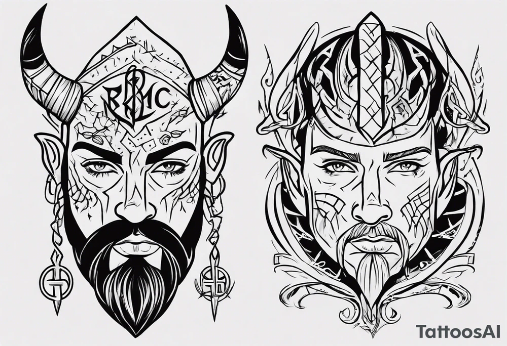 nordic face with rune tattoo idea