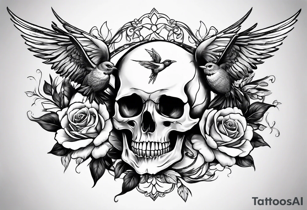 Skull and swallow tattoo idea