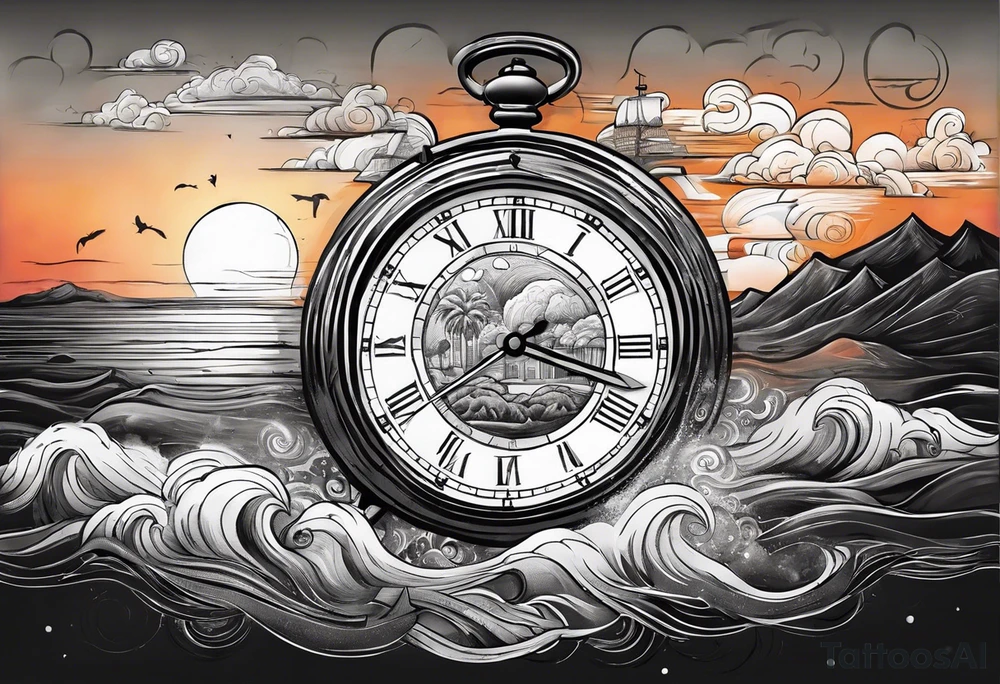 time element in sunset for man simple design tattoo idea