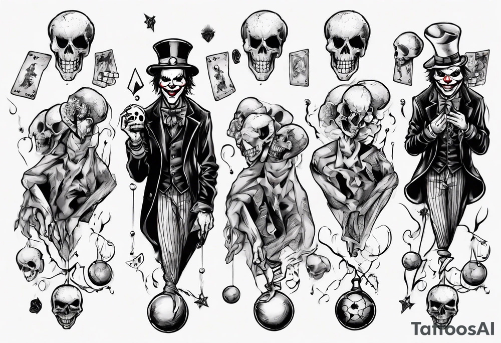 tarot card: joker juggle with his own scull tattoo idea