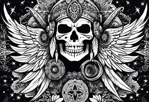 kali, goddess pirate, pachamama, valkrye, warrior, skull, lotus azul, wing, eagle, zenza resonance, stars tattoo idea