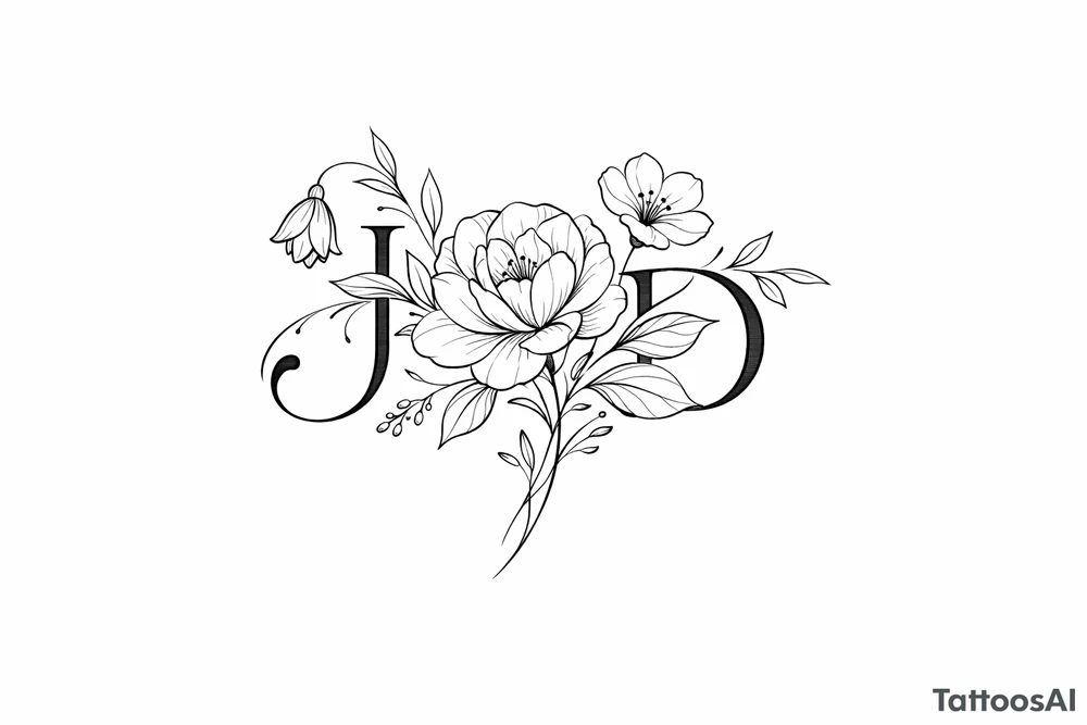 hide a J and D in a tatto of a flowers tattoo idea