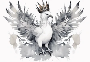 a white phoenix wearing a grey crown tattoo idea