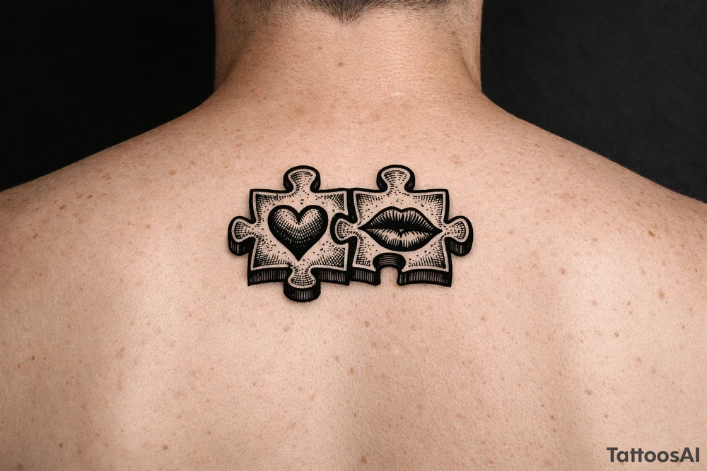 Two puzzle pieces that would only fit together with only the two to make one for two lovers tattoo idea