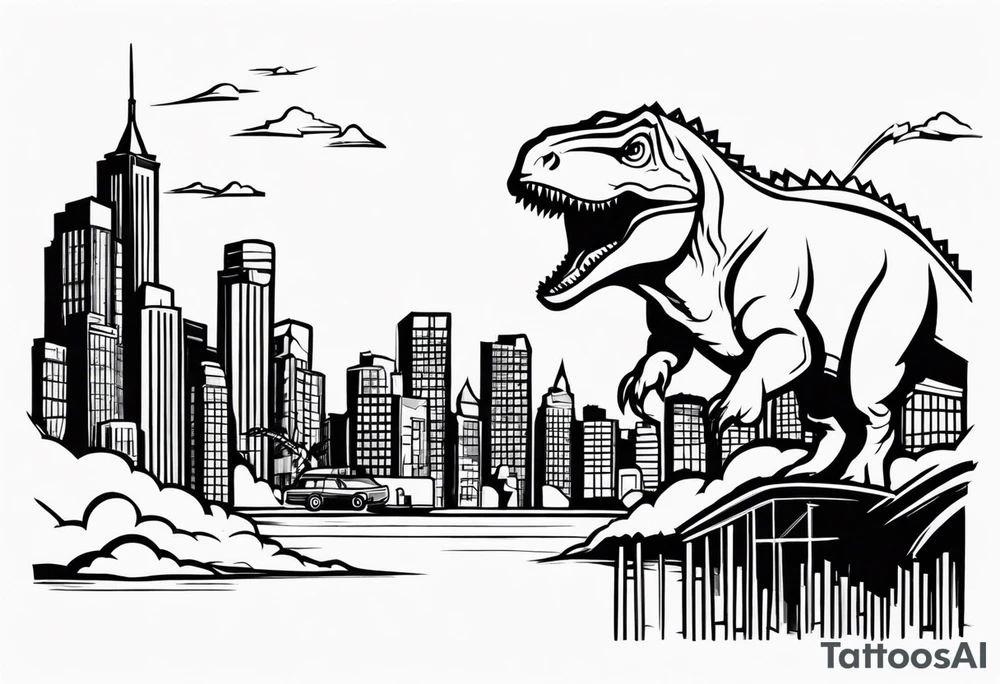 dinosaur destroying city tattoo idea