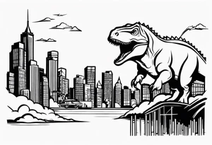 dinosaur destroying city tattoo idea